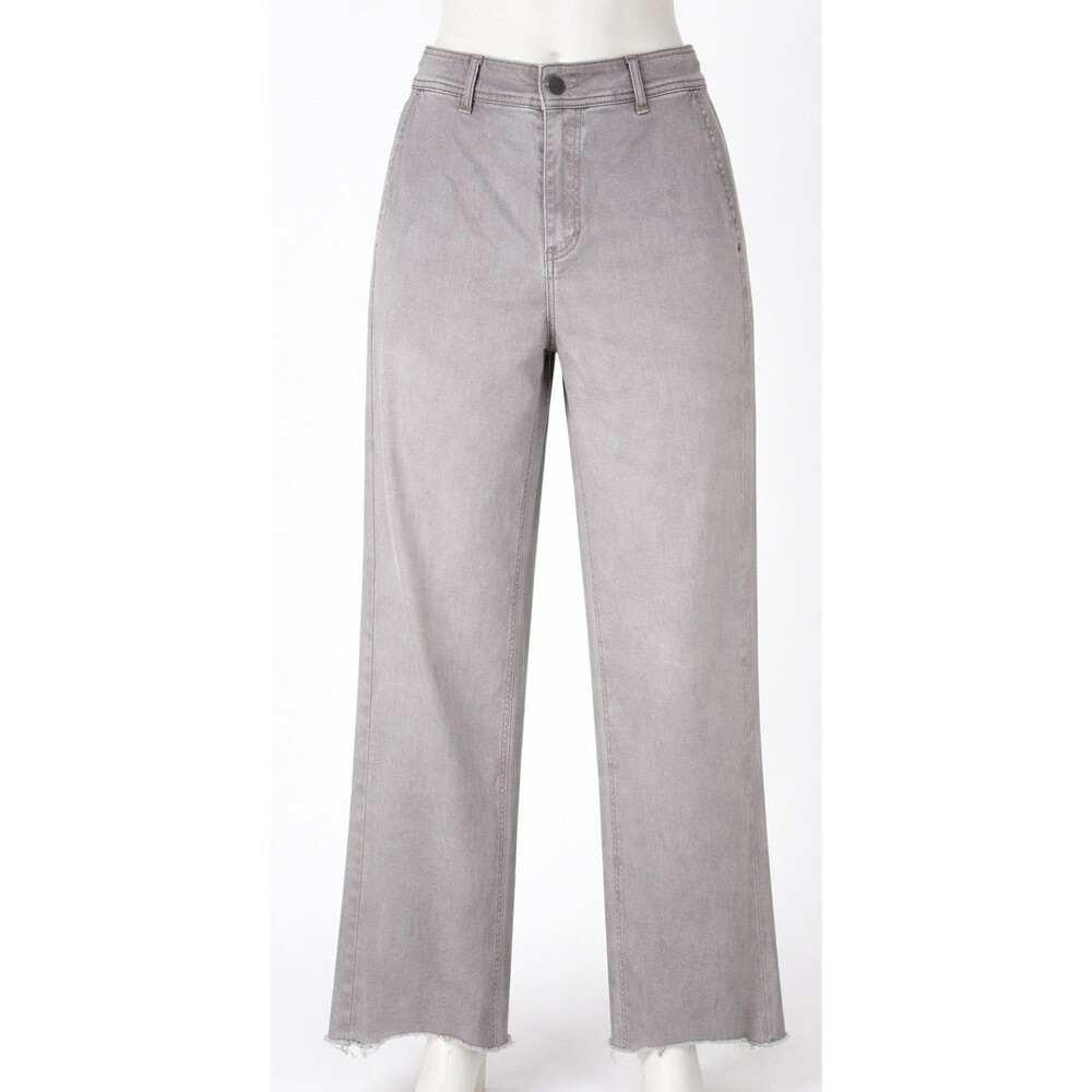 OAT New York Gray Relaxed Wide Leg Jeans 6/28 Raw Hem Stretch Denim High Rise